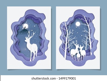 Vector illustration ,winter christmas composition in paper cut style.
