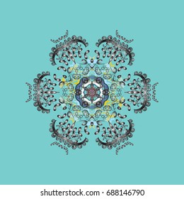 Vector illustration. Winter christmas snow flat crystal element. Snowflake vector icon colored background color. Xmas frost snow flake isolated silhouette symbol. Weather illustration ice collection.