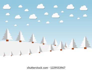 Vector illustration of winter with Christmas tree and snow in the forest. Christmas background