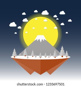 Vector illustration of winter with Christmas tree and snow in the forest.