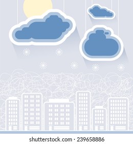 Vector illustration of a winter city. It Mists.