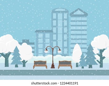 Vector illustration. Winter City Park.