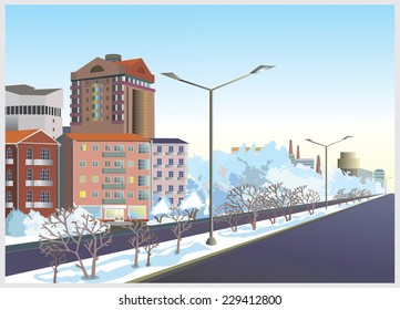 Vector illustration of a winter city street 