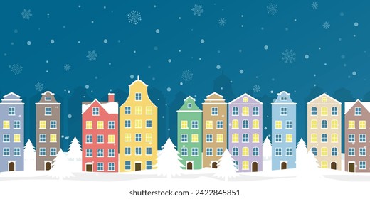 Ilustración vectorial del paisaje urbano invernal (2:1)