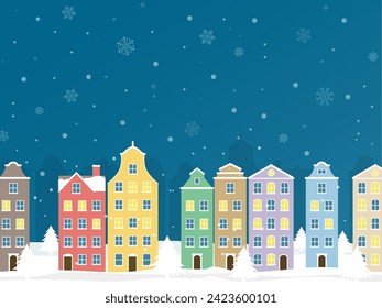 Ilustración vectorial del paisaje urbano invernal