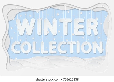 vector illustration of winter collection lettering as layered paper cutting art design