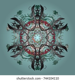 Vector illustration. Winter coloring pages for adult art therapy. Template for cover, poster, t-shirt or tattoo. Hand drawn antistress snowflake.