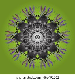 Vector illustration. Winter concept. Winter pattern made of snowflake on colorful background. Flat lay.