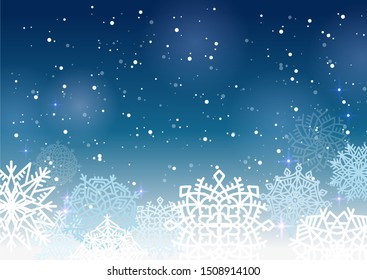 Vector Illustration of a Winter dark blue Background with big Snowflakes. Space for text. Holiday New year poster