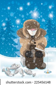 Vector illustration. Winter fishing.