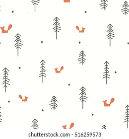 Vector illustration of a Winter Forest Seamless Pattern