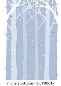 Vector illustration of winter forest. Snowy forest background.