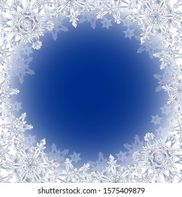 Vector illustration of winter frame, snow, ice on glass and snowflakes
