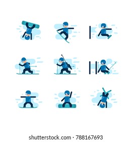 Vector illustration of winter games. Athletes doing different kinds of sports. Winter sports icons isolated on white background