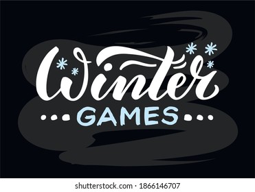 Vector illustration of winter games lettering for banner, poster, greeting card, shop advertisement, souvenirs, stickers, clothes design. Handwritten text for web or print
