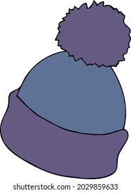 Vector illustration of a winter hat on a white background, for winter interior, children's illustration, purple blue winter