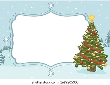 Eine Vektorillustration-Illustration einer WinterFeiertagHintergrundszene mit Weihnachtsbaum und leerem Banner