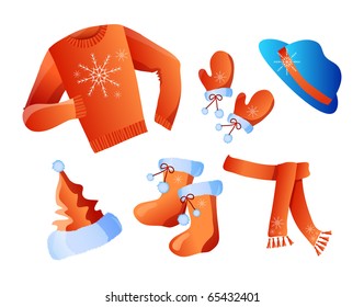 Vector illustration of winter holiday clothes isolated on a white  background