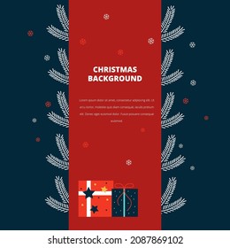 Ilustración vectorial con fondo de vacaciones de invierno. Concepto con coloridos regalos navideños.