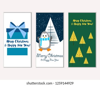 Vector illustration of winter holidays greeting cards
