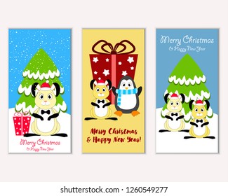 Vector illustration of winter holidays greeting cards