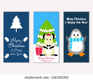 Vector illustration of winter holidays greeting cards