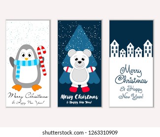 Vector illustration of winter holidays greeting cards