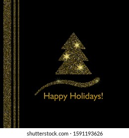 Vector illustration. Winter holidays greeting card. Glitter sign Happy Holidays on the black background with glitter strips.