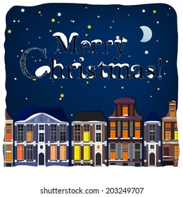 Vector illustration of winter Holland town landscape