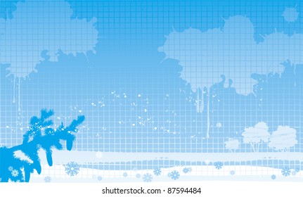 vector illustration with winter horizontal Landscape. fir tree