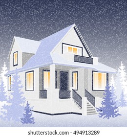 Vector illustration of the winter house