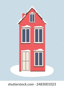  Ilustración vectorial de casa de invierno en estilo de dibujos animados