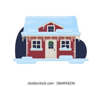 Vector illustration of winter house exterior. 