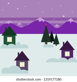 vector illustration with winter house in the snow