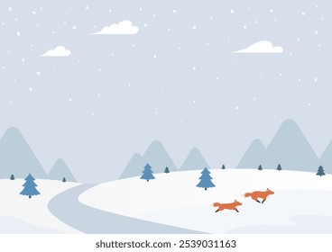 Ilustración vectorial del paisaje invernal.