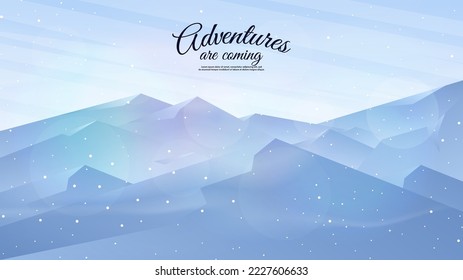 Ilustración vectorial. El paisaje invernal. Alpes con deriva de nieve, ventisca, nevada. Diseño de estilo plano para papel pintado, banner, fondo.