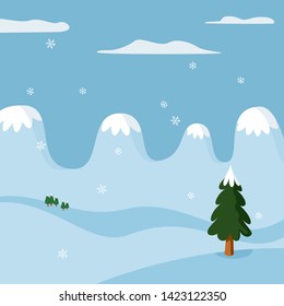 Vector illustration. Winter landscape in cartoon style and soft colors.