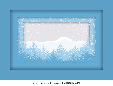 Vector illustration of winter landscape. Christmas background trees. Merry Christmas card