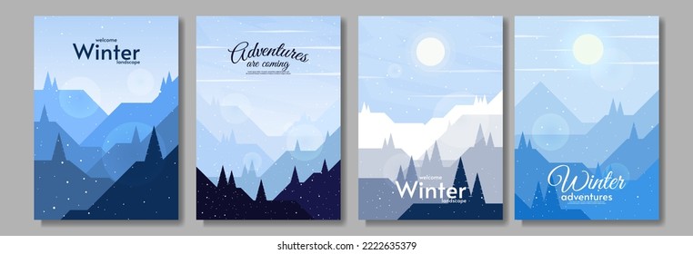 Vector illustration, winter landscape. Design for poster, book cover, brochure, magazine, flyer, booklet. Flat design illustration.