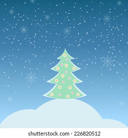 Vector illustration of winter landscape with fir-tree