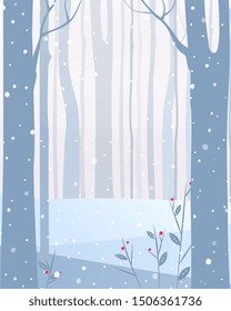 Vector illustration. Winter landscape. Winter forest. 