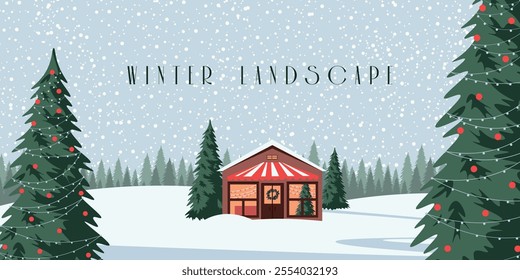 Vector illustration. Winter landscape. Modern design. Banner, background, postcard, cover.