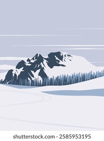 Vector illustration. Winter landscape. Modern design. Tourism, travel.