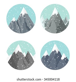Vector illustration. Winter landscape. Mountaines with snow. Flat. Christmas, new year. Season.