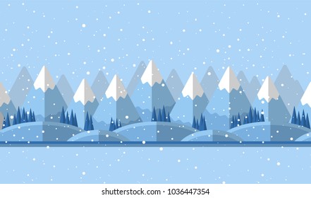 Vector illustration. Winter landscape with mountains and snow. Flat design.