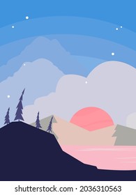 ilustración vectorial de un paisaje invernal con montañas