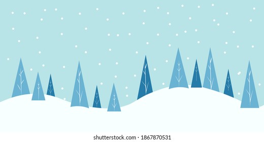 vector illustration of winter landscape with tree and snow fall