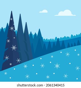 vector illustration, winter landscape, trees, snowfall, postcard merry christmas, 2022 