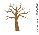 Vector illustration. Winter, late autumn icon. Single bare, leafless tree with empty branches isolated on a white background.