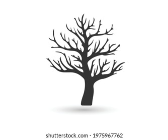 Vector illustration. Winter, late autumn icon. Single bare, leafless tree with empty branches isolated on a white background.